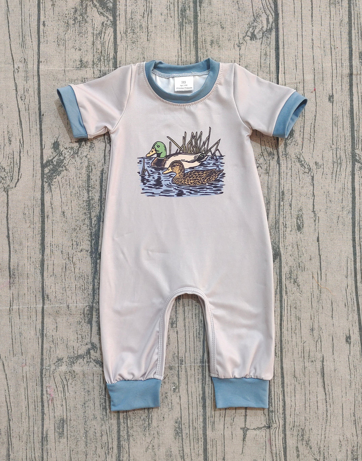 Light blue short sleeves duck baby boy romper