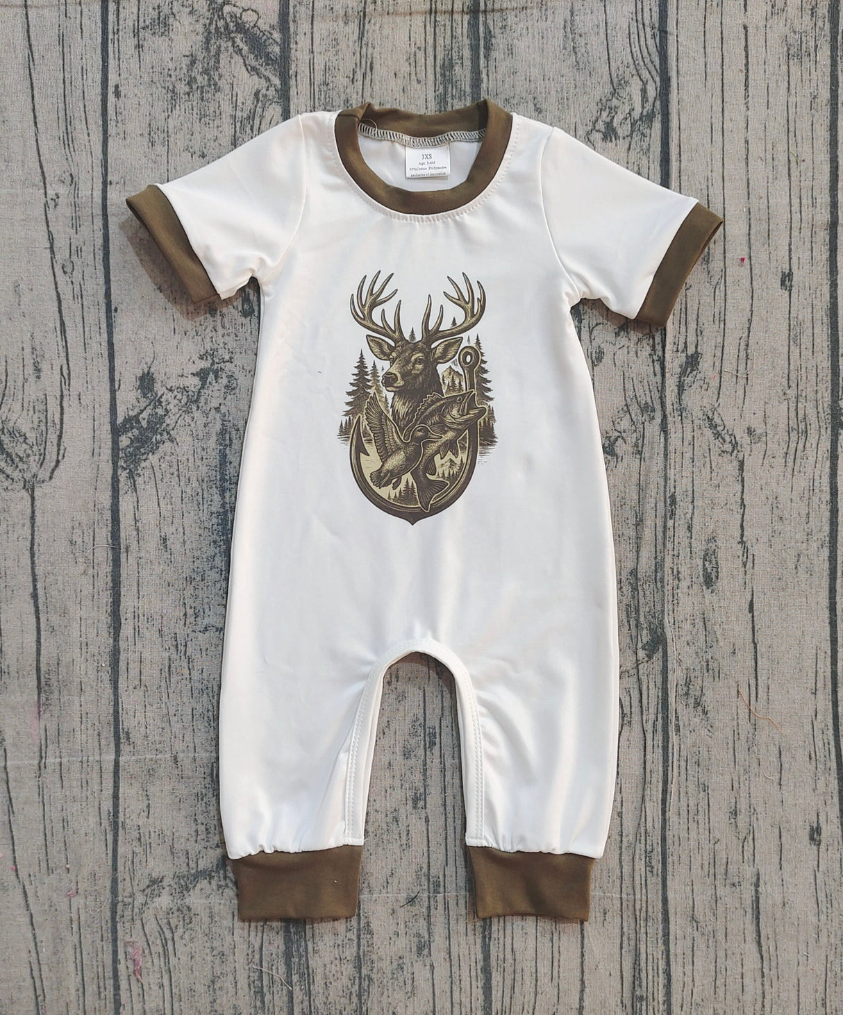 Short sleeves deer fishing baby boy romper