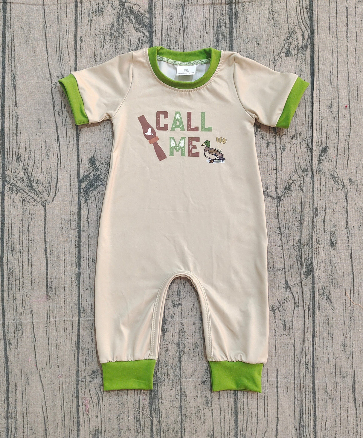 Green short sleeves call me duck baby boy romper