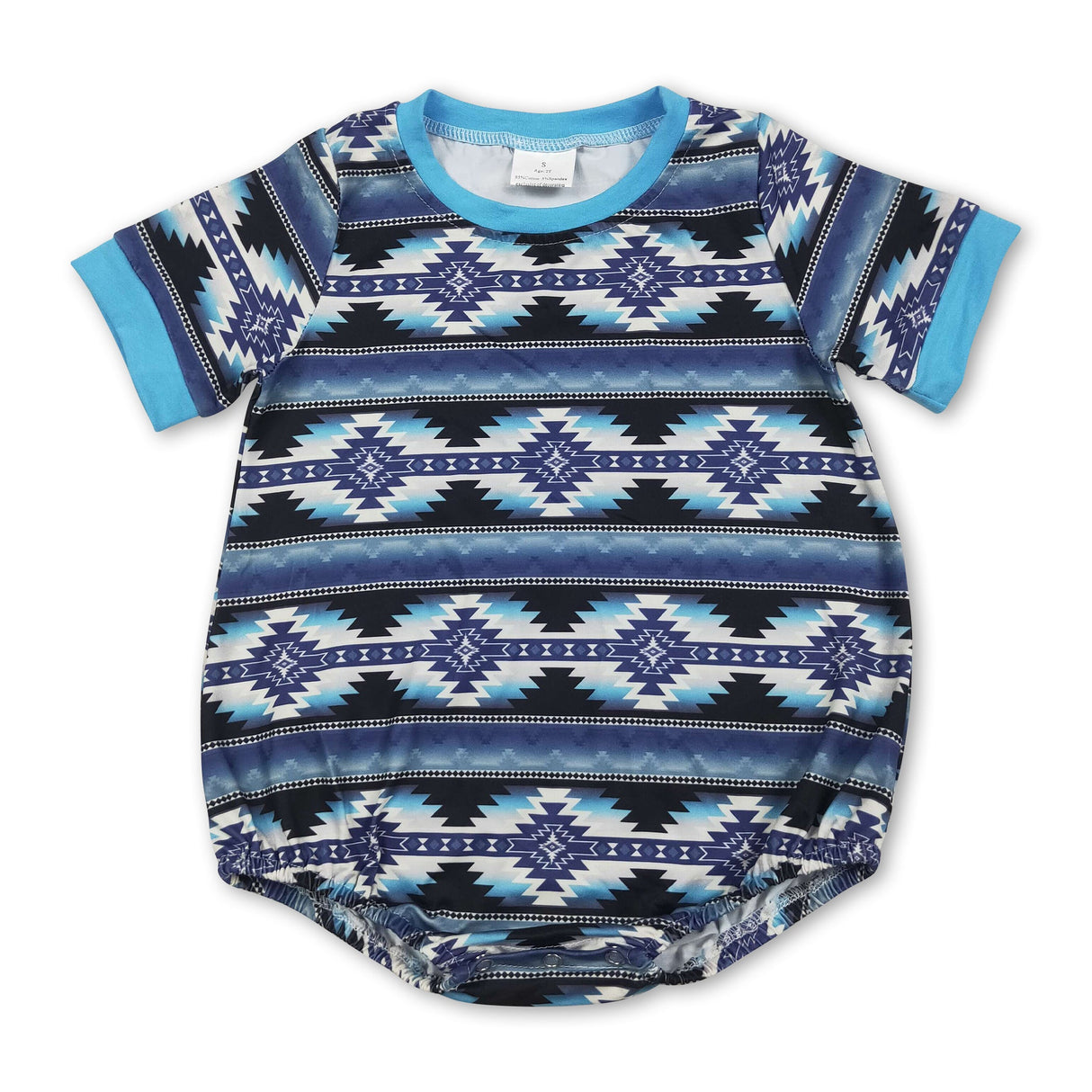 Short sleeves blue black aztec baby boy western romper