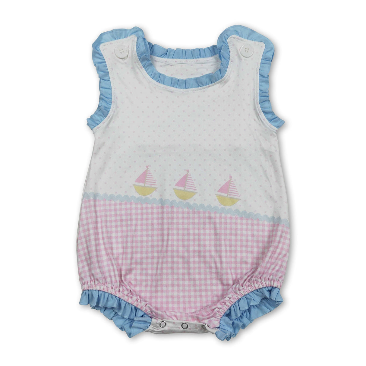 Sleeveless polka dots plaid boats baby girl romper