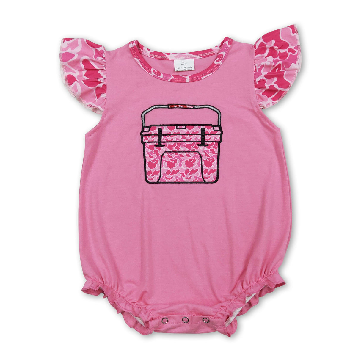 Flutter sleeves camo fishing embroidery baby girl romper