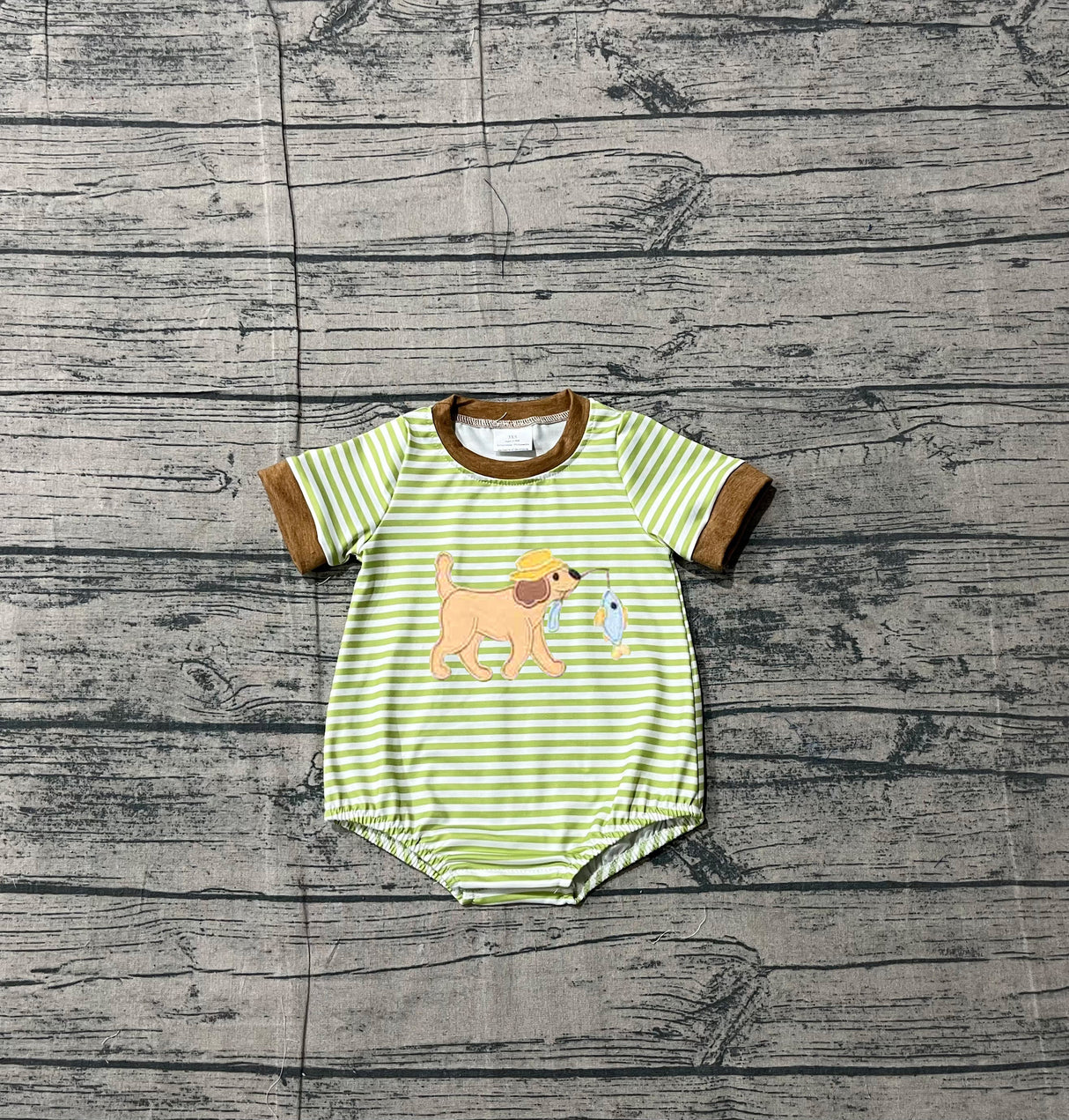Short sleeves stripe dog fishing embroidery baby boy romper
