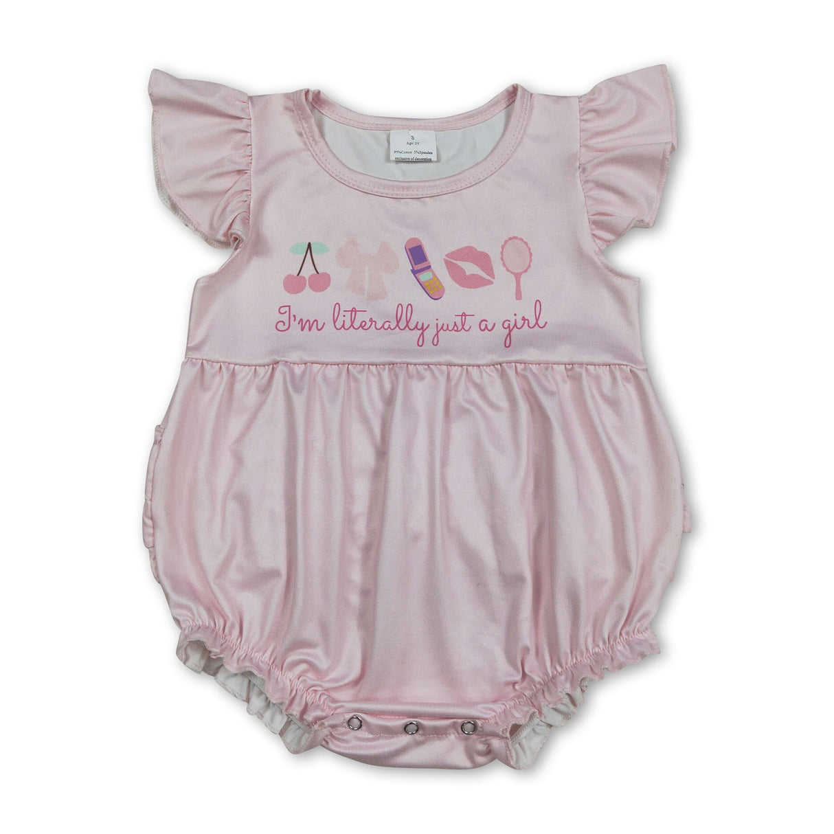 I'm literally just a girl ruffle make up baby romper