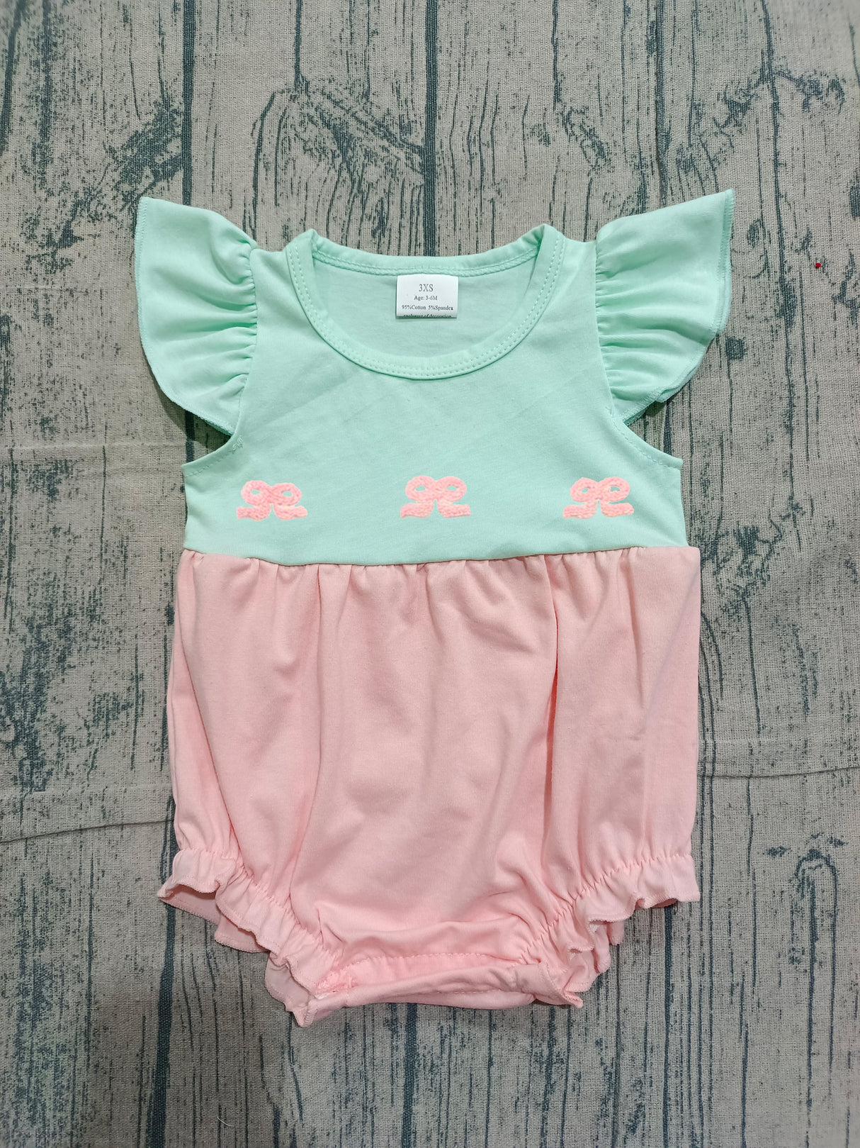 Flutter sleeves bow embroidery baby girls summer romper