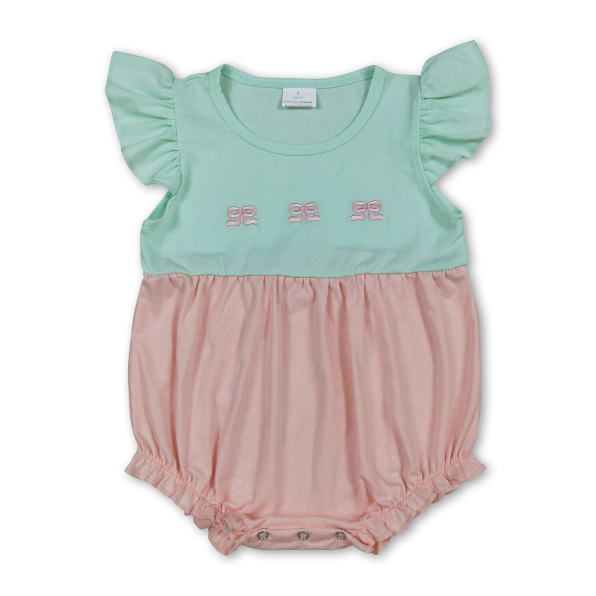 Flutter sleeves bow embroidery baby girls summer romper
