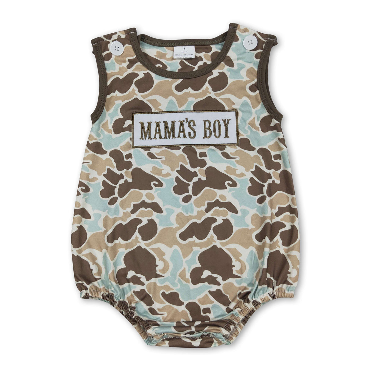 Sleeveless camo mama's boy embroidery baby romper