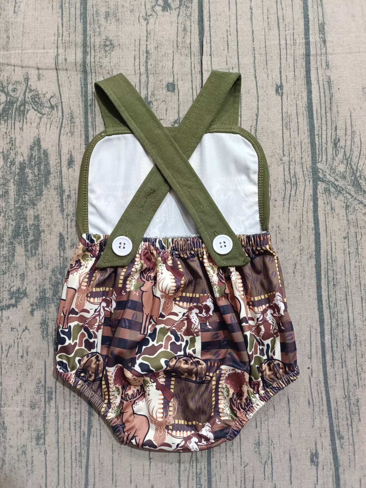 Straps deer stripe camo baby boy summer romper