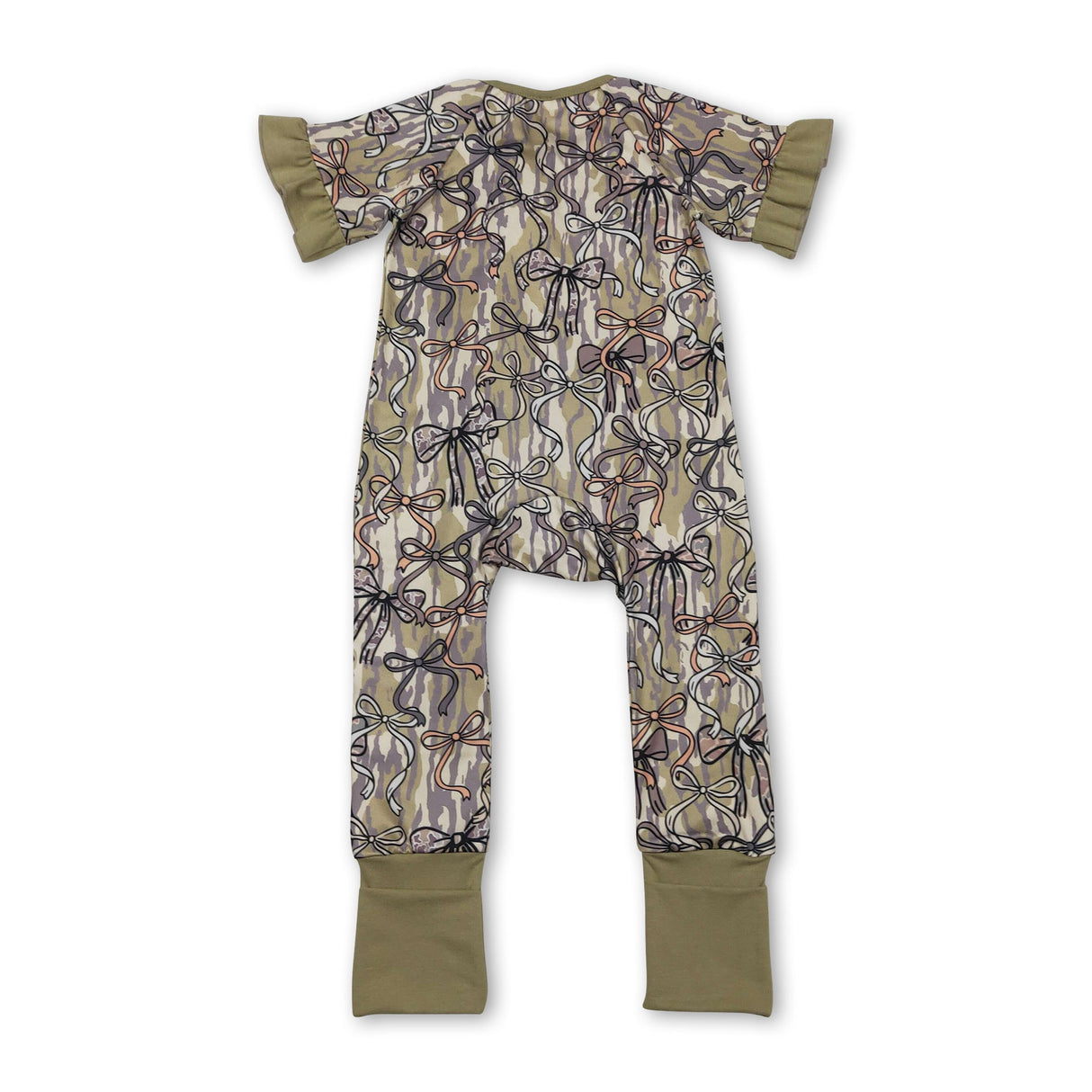 Ruffle short sleeves bow camo baby girls zipper romper