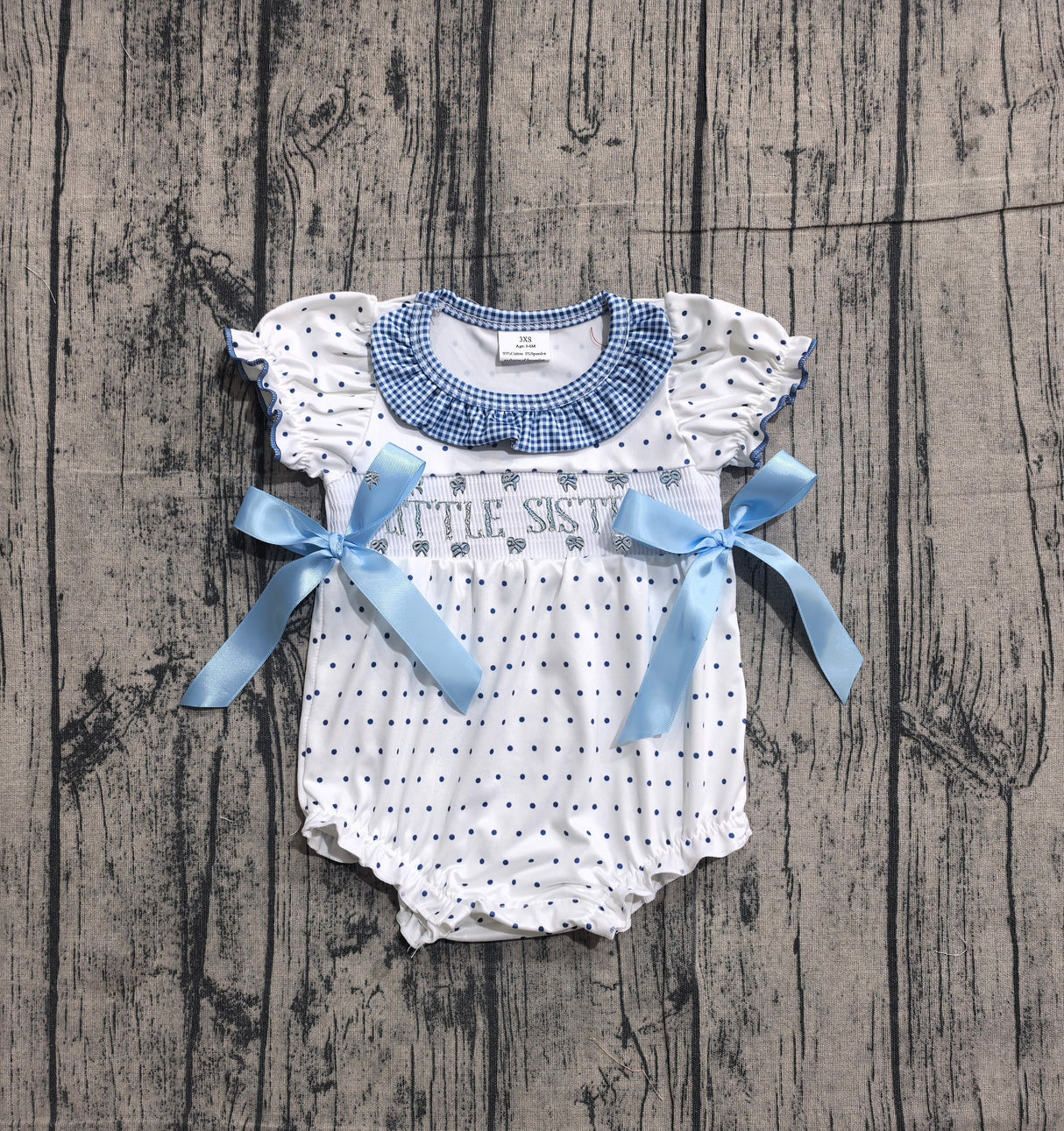 Short sleeves polka dots little sister smocked baby girl romper