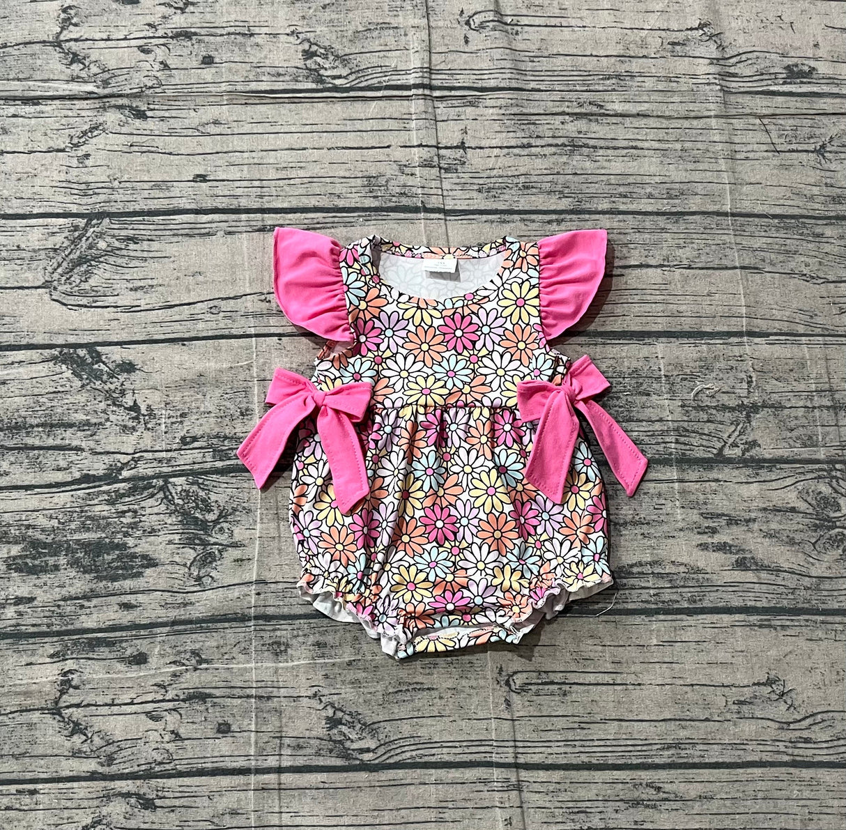 Flutter sleeves floral bow baby girls summer romper