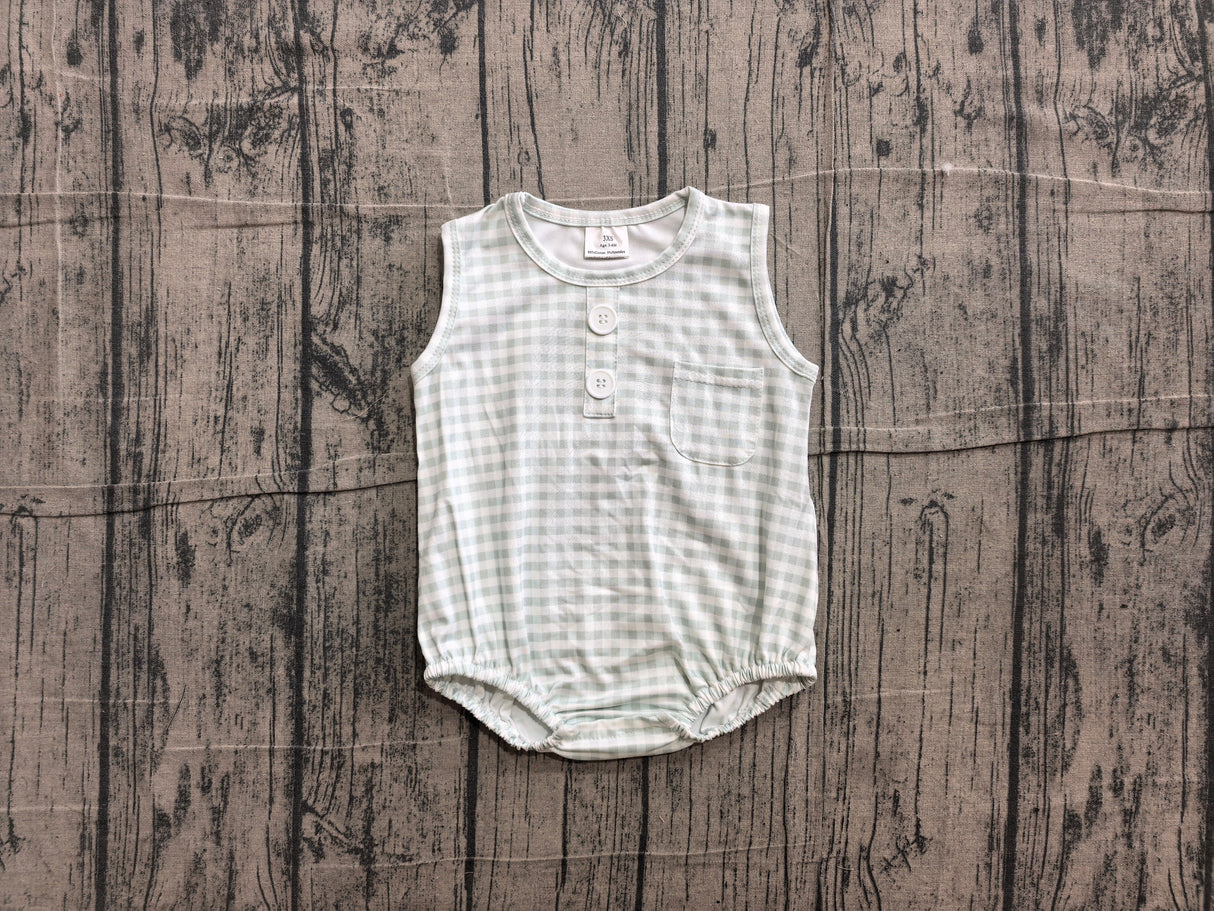 Sleeveless plaid pocket baby boy summer romper