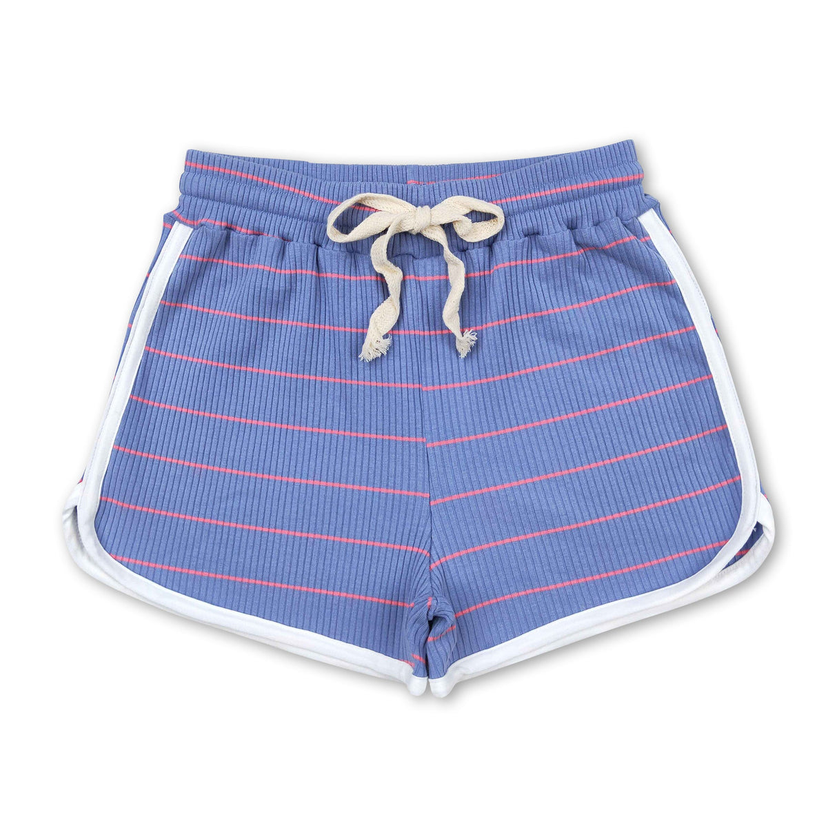 Blue pink stripe cotton girls summer shorts