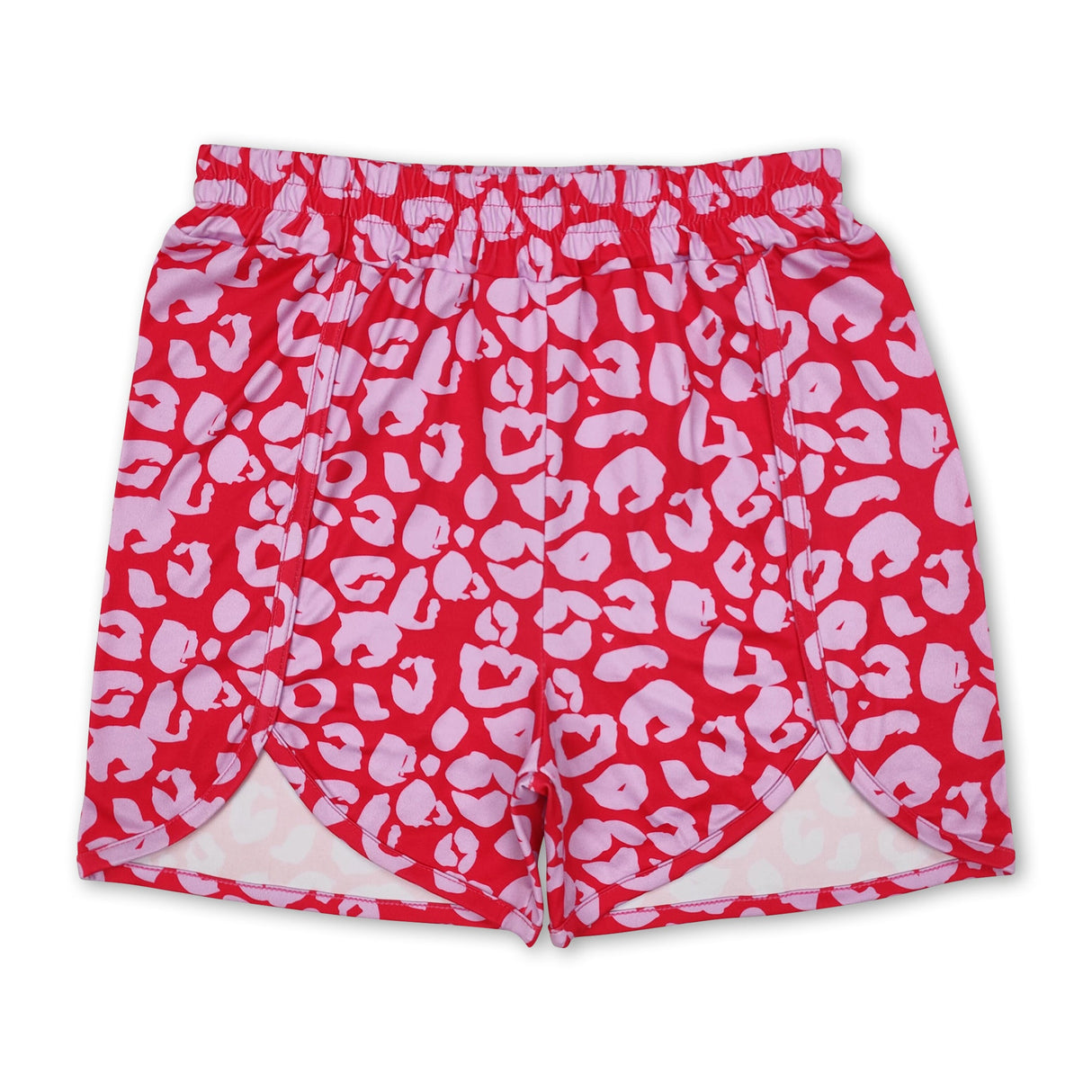 Hot pink leopard elastic waist adult women summer shorts