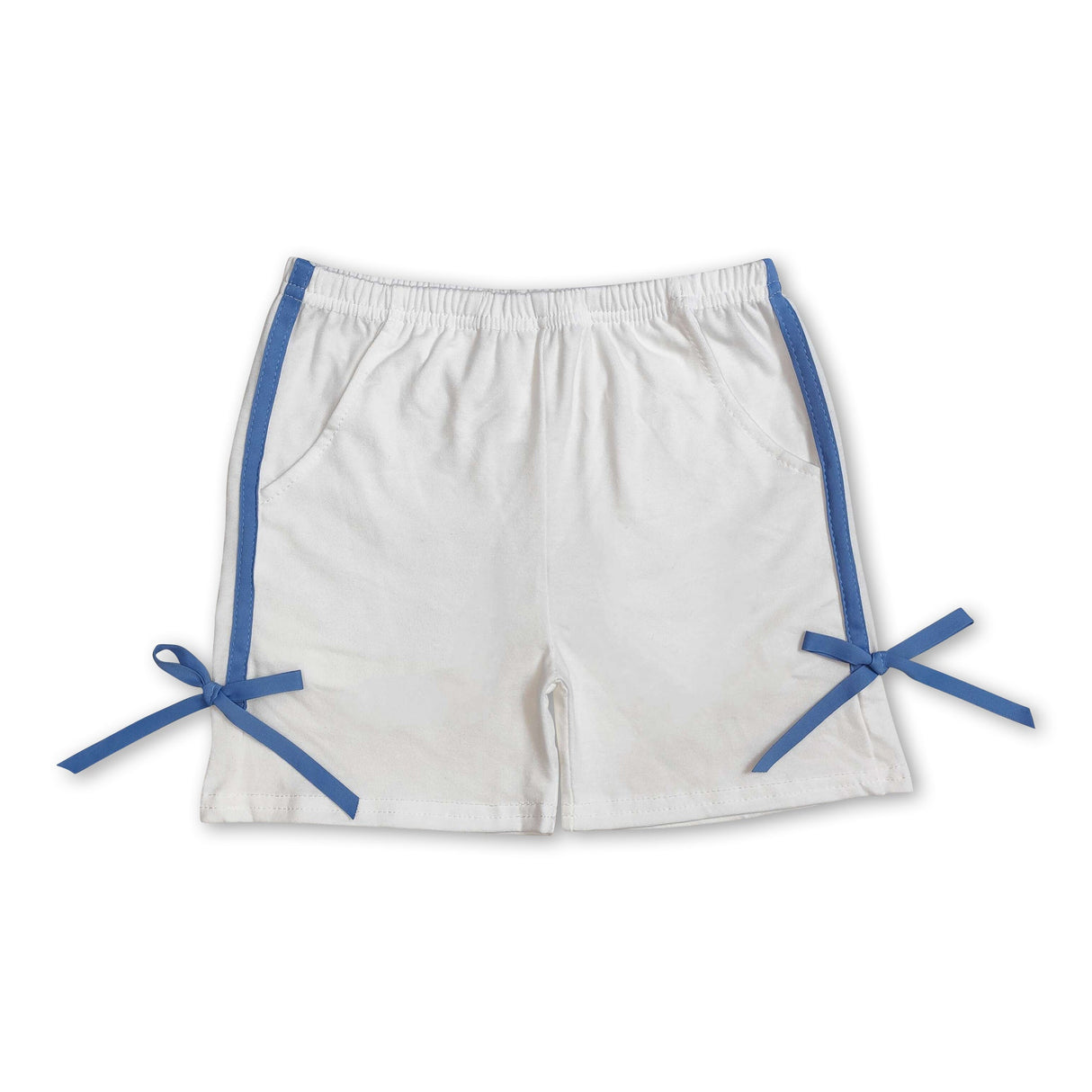 White light blue bow pocket baby girls summer shorts