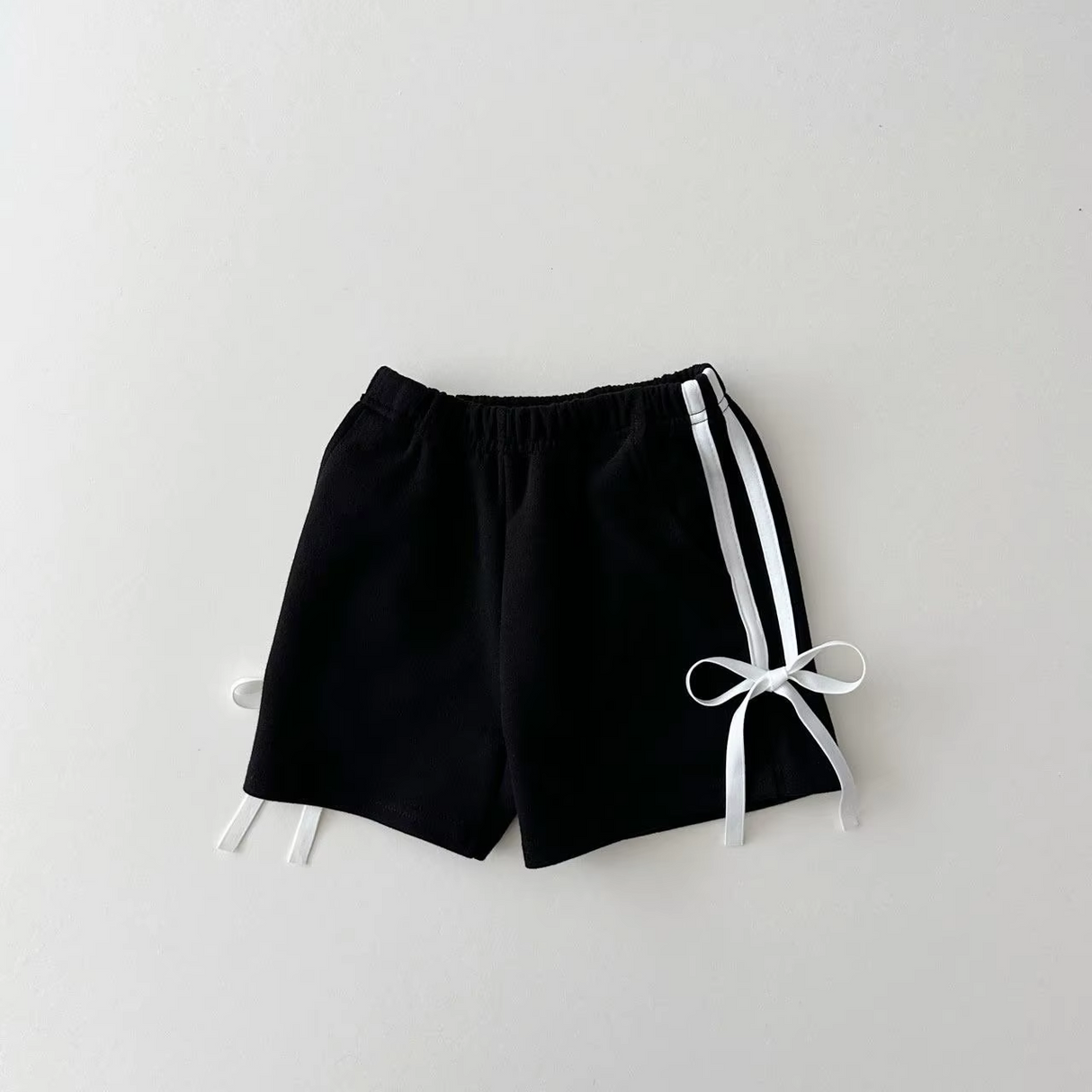 Black white bow pocket baby girls summer shorts