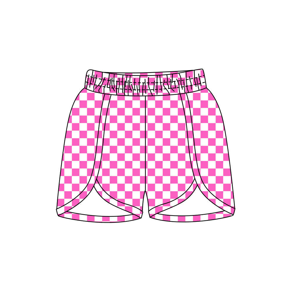 Pink plaid elastic waist adult women summer shorts