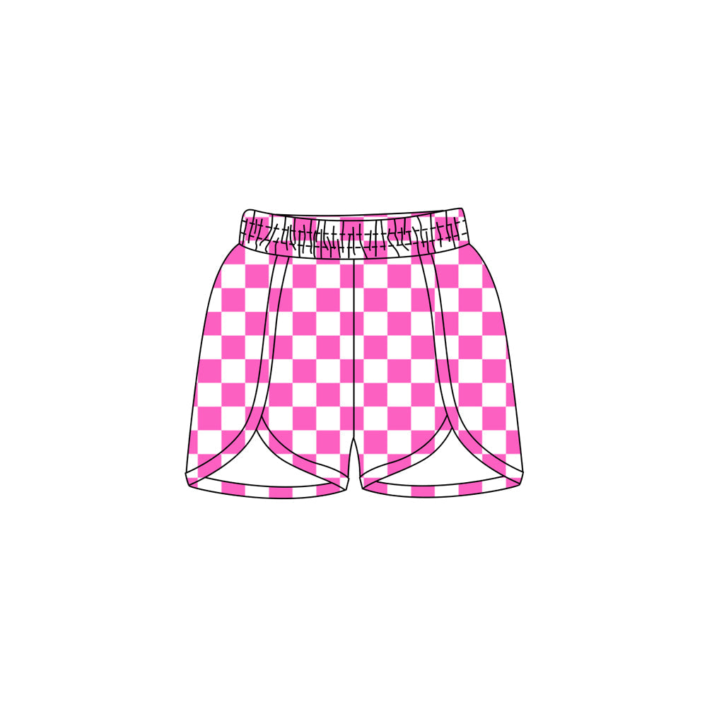 Pink plaid elastic high waist baby girls summer shorts