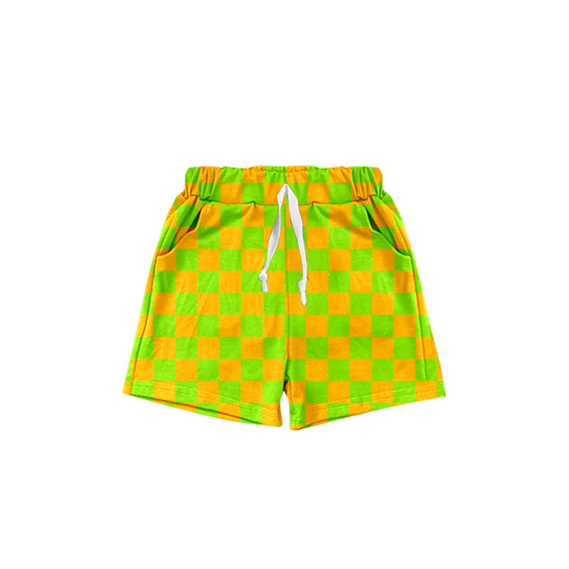Green yellow plaid baby kids summer shorts
