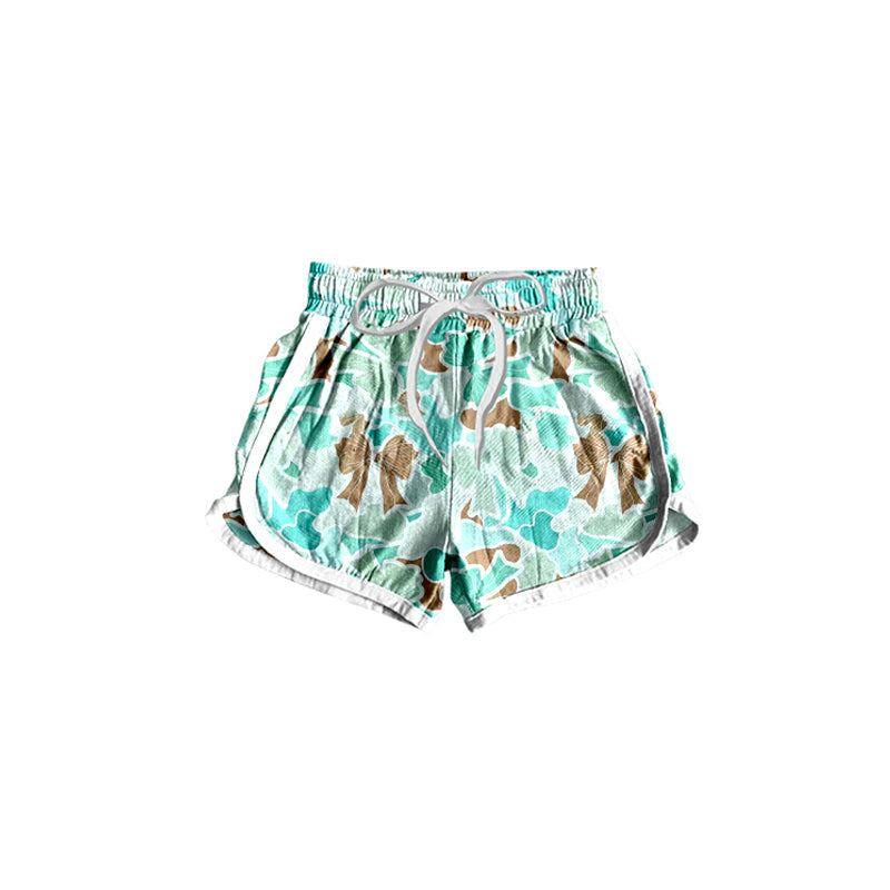 Green camo bow elastic waist baby girls summer shorts