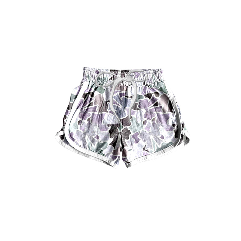 Lavender camo bow baby girls summer shorts