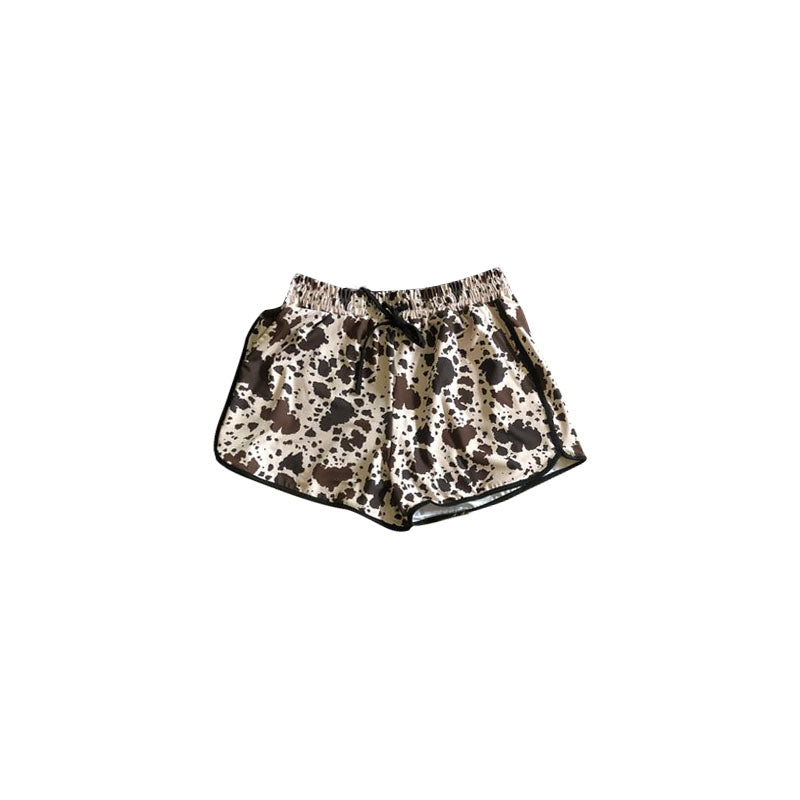 Brown cow print western adult women summer shorts