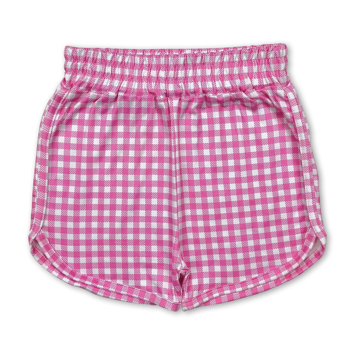Pink plaid elastic waist kids girls summer shorts