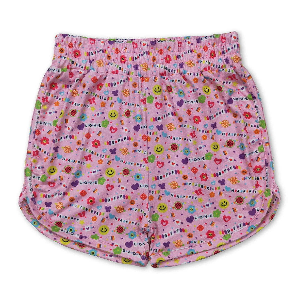 Pink happy vibes love floral baby girls summer shorts