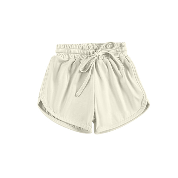 Beige elastic waist kids girls active wear yoga shorts