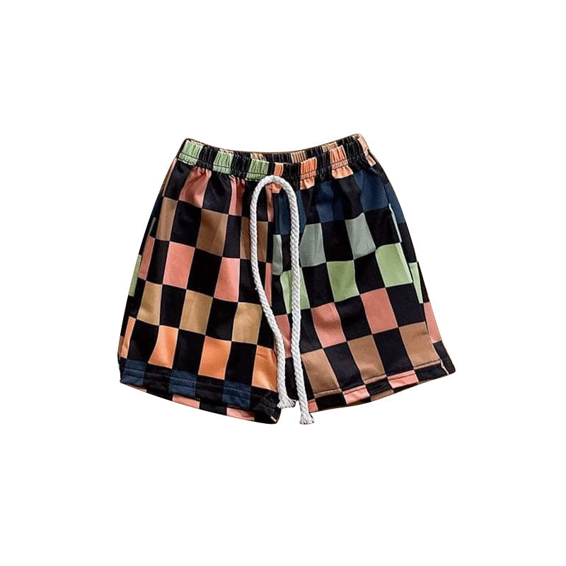 Black orange green plaid kids boys summer shorts