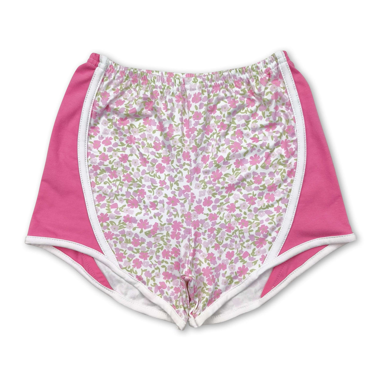 Pink floral patchwork baby girls summer shorts