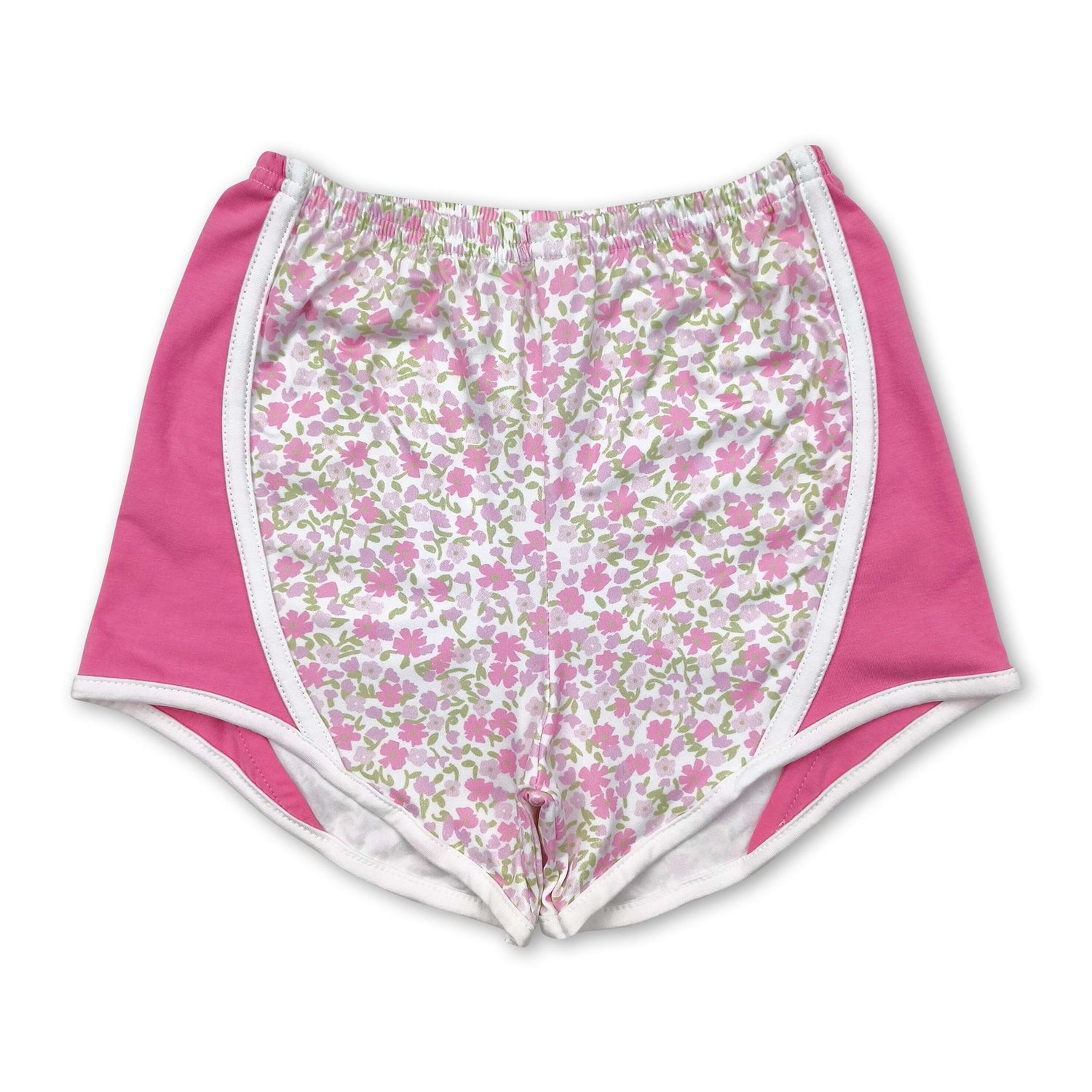 Pink floral patchwork baby girls summer shorts