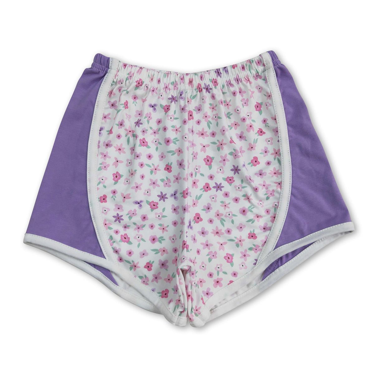 Lavender floral patchwork baby girls summer shorts