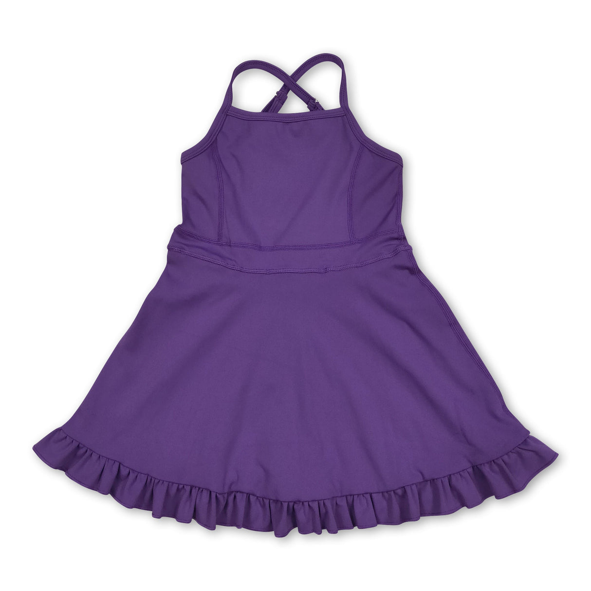 Purple straps ruffle kids girls summer athletic dresses