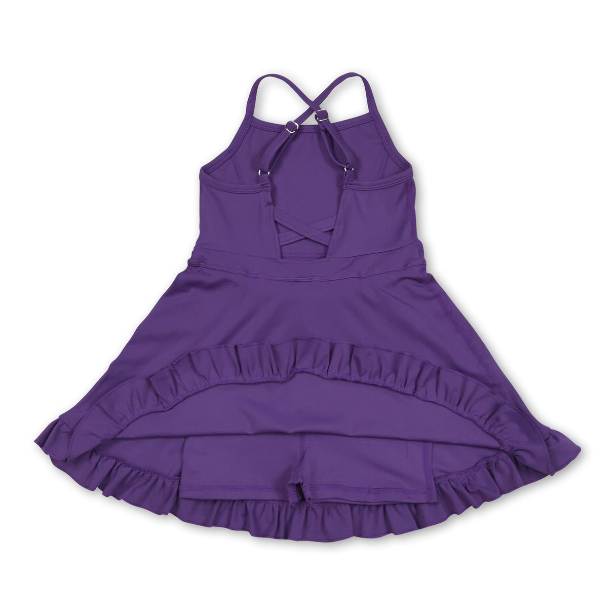 Purple straps ruffle kids girls summer athletic dresses