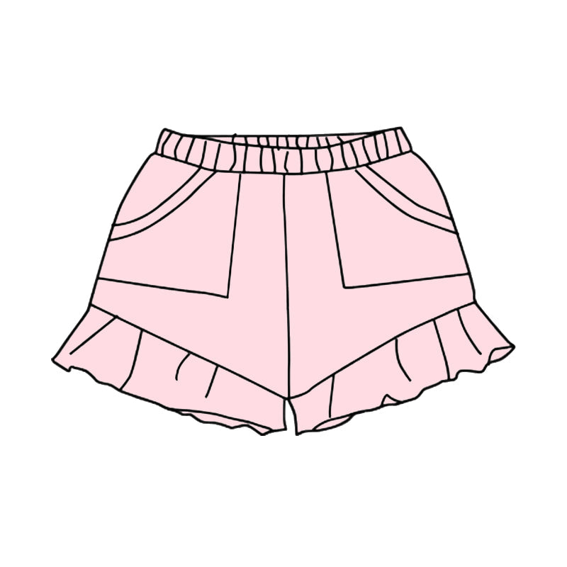 Light pink ruffle pockets kids girls summer cotton shorts