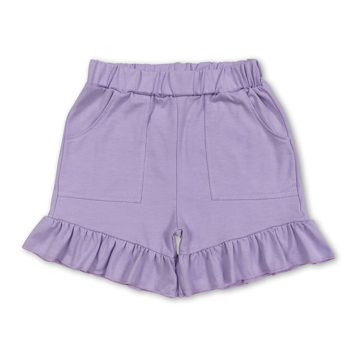 Light blue ruffle pockets kids girls summer cotton shorts