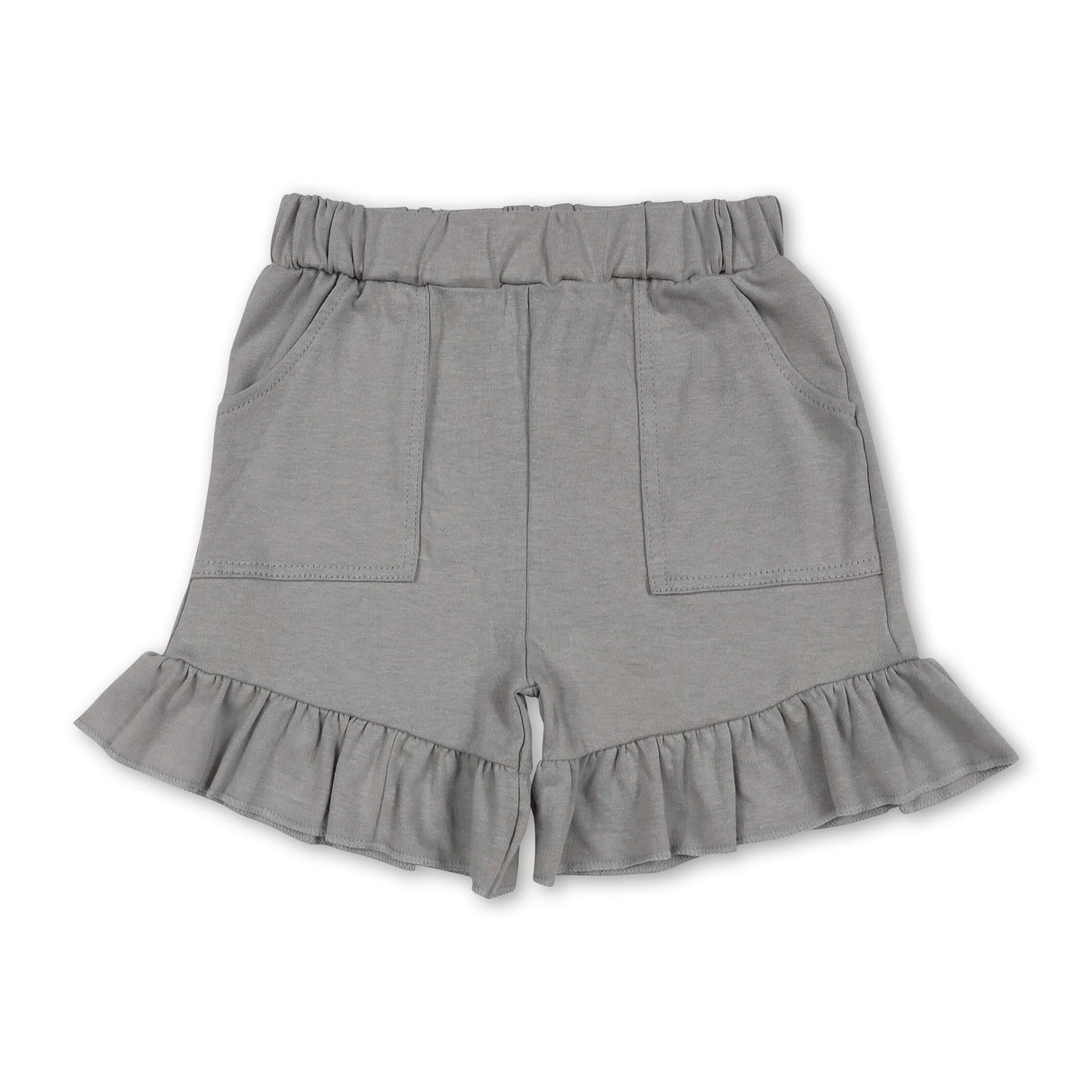 Grey ruffle pockets kids girls summer cotton shorts