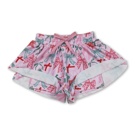 Pink green red bows kids girls summer shorts