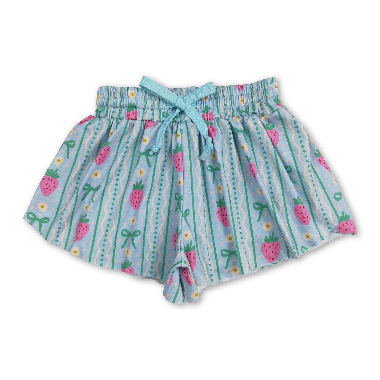 Strawberry floral green bow baby girls summer shorts