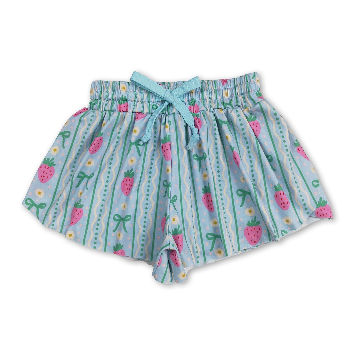 Strawberry floral green bow baby girls summer shorts