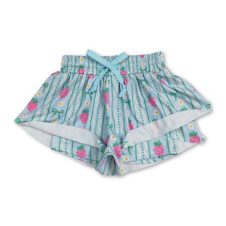 Strawberry floral green bow baby girls summer shorts