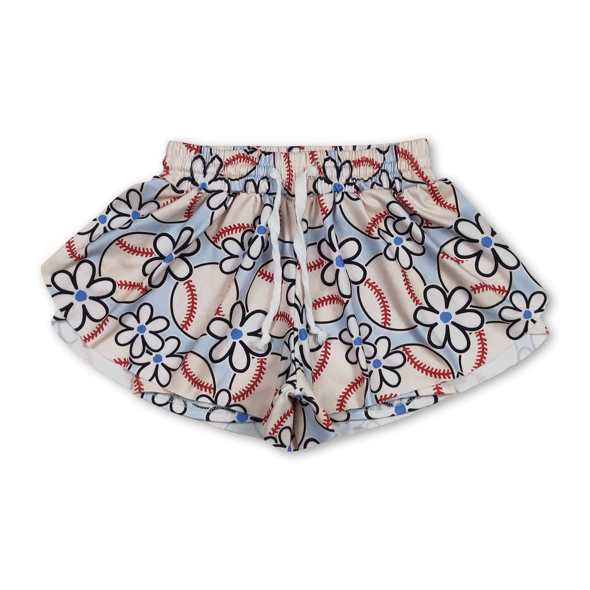 Light blue floral baseball baby girls summer shorts