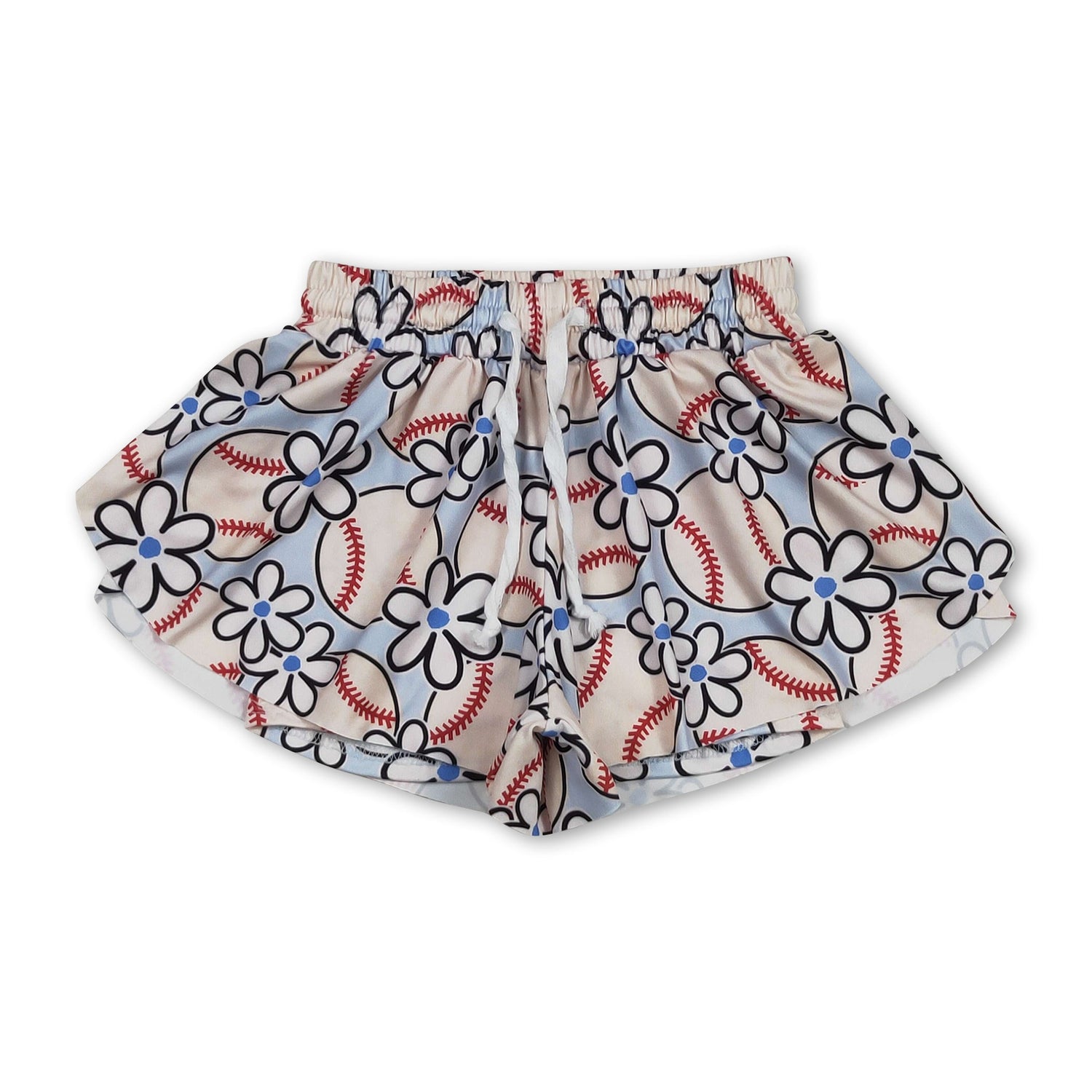 Light blue floral baseball baby girls summer shorts