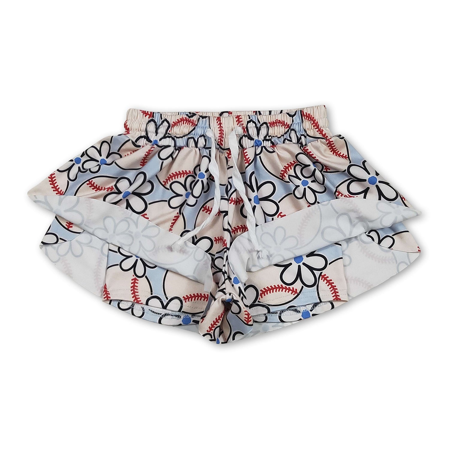 Light blue floral baseball baby girls summer shorts