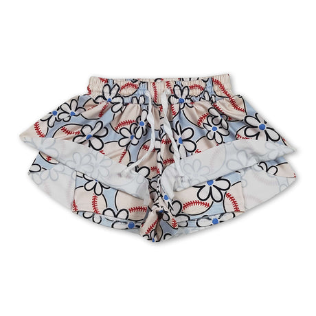Light blue floral baseball baby girls summer shorts