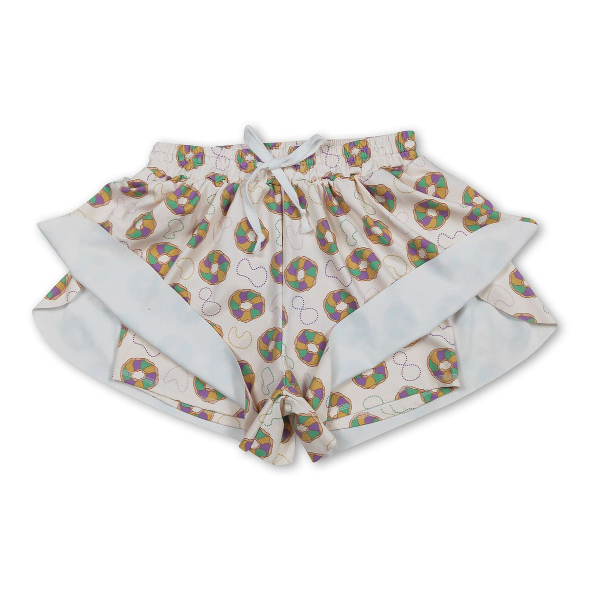 Purple green yellow donut women Mardi Gras active shorts