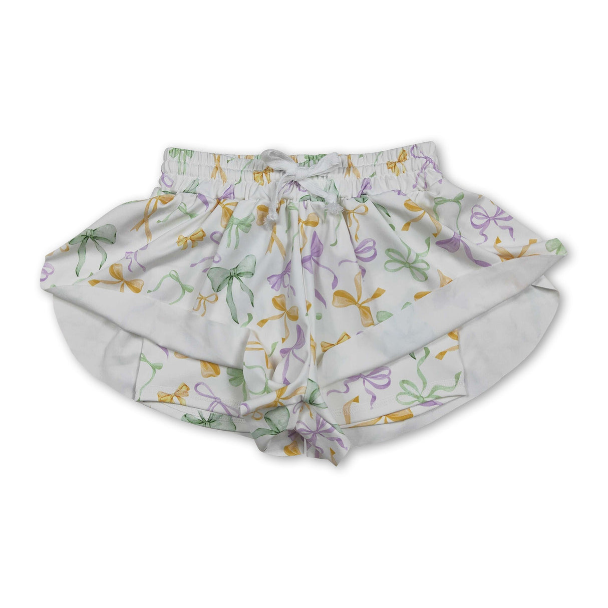 Purple green yellow bows kids girls Mardi Gras shorts