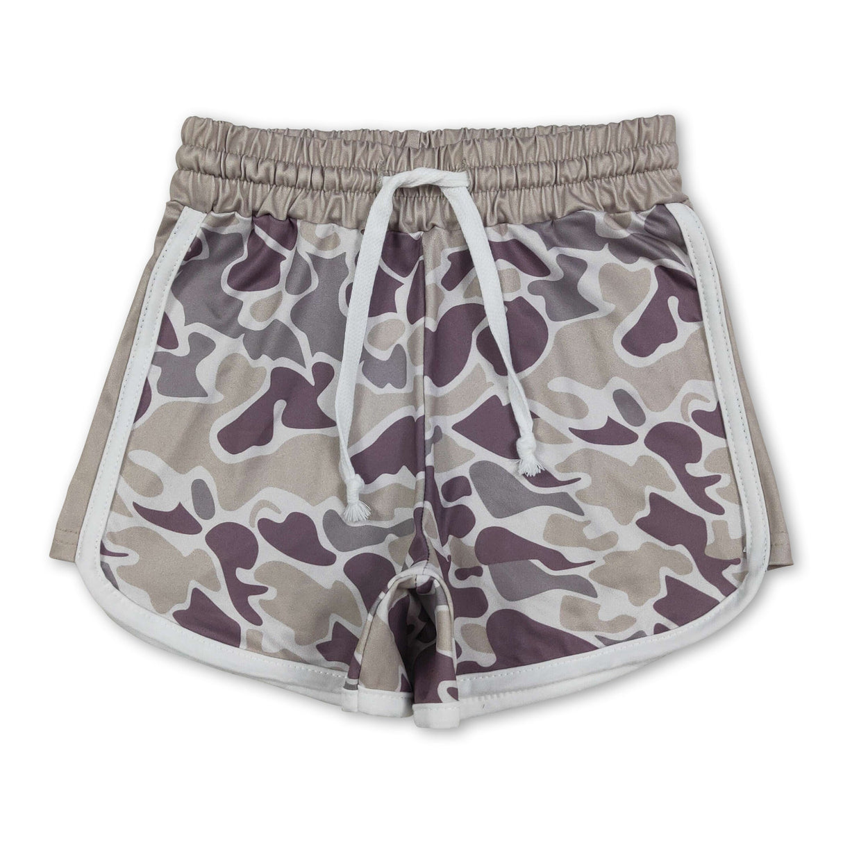 Purple camo drawstring kids girls summer shorts