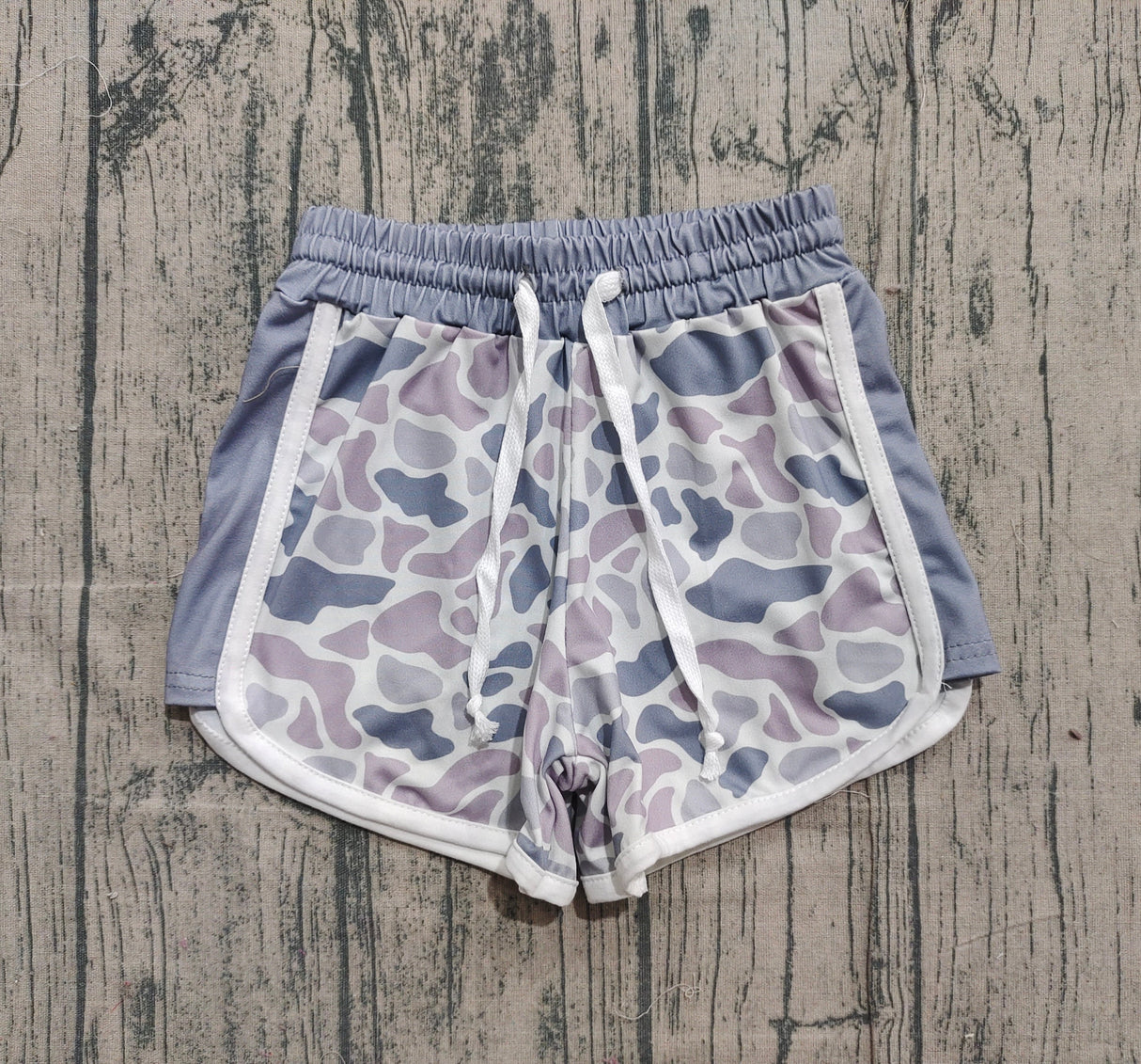 Grey camo drawstring kids girls summer shorts